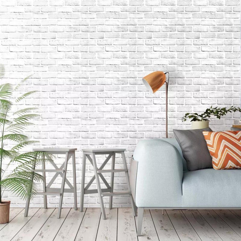 practicalWs 17.5''Ã—236.2'' White/Gray Brick Pattern Wallpaper Self-Adhesive 3D Effect Wall Paper Peel and Stick Removable Vinyl Film for Home Decoration, Cover Furniture, Christmas Wall Decoration - Image 2
